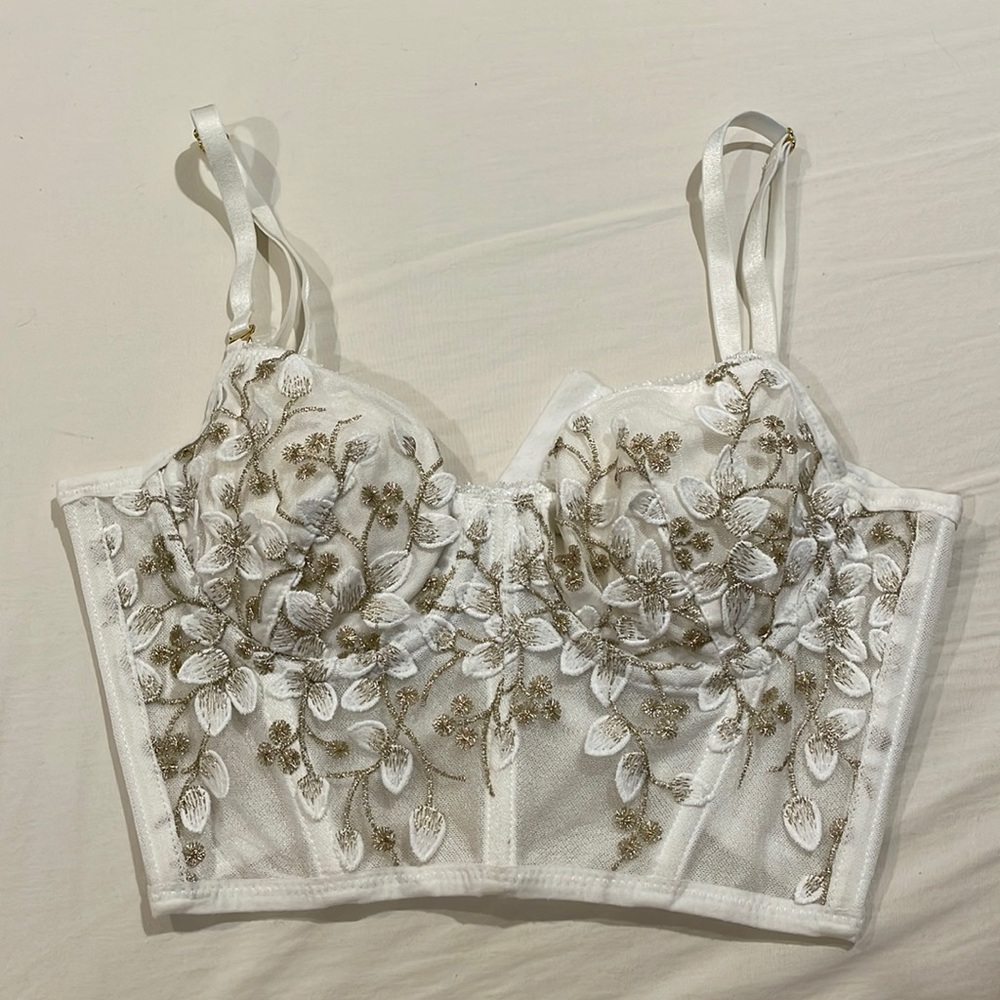 white and gold flower corset top